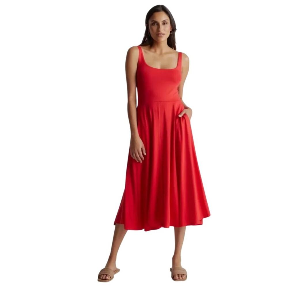 Quince Red Sleeveless Tencel Jersey Fit & Flare Dress